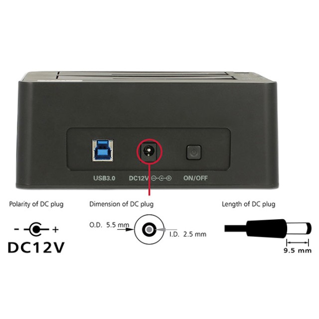 DELOCK docking station 62661, clone function, 2x HDD/SSD, 6Gb/s, μαύρο