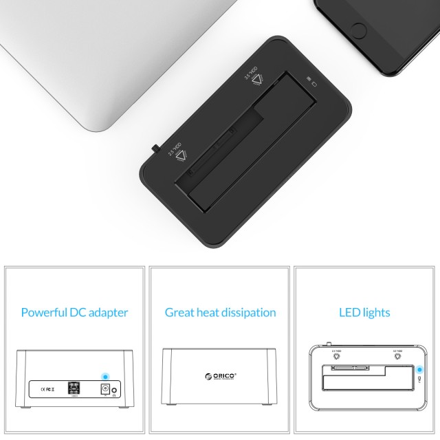 ORICO docking station 6619US3-V1, 2.5/3.5" HDD/SSD, 5Gbps, UASP, μαύρο