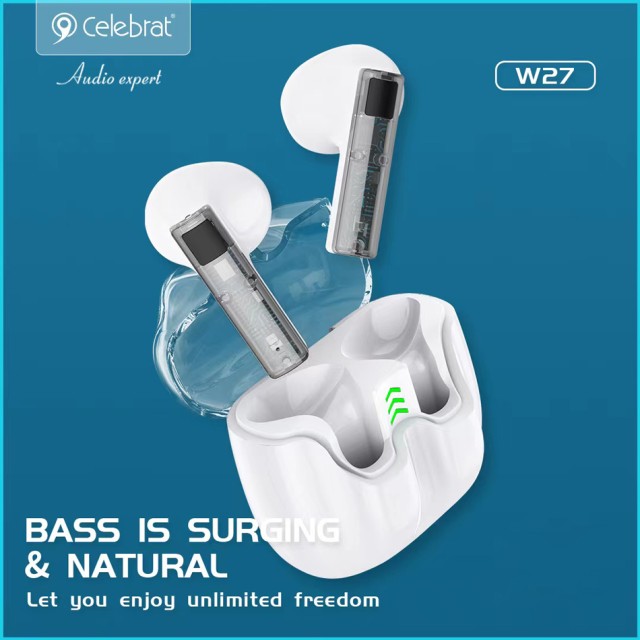 CELEBRAT earphones με θήκη φόρτισης TWS-W27, True Wireless, Φ13mm, μπλε