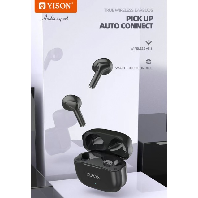 YISON earphones με θήκη φόρτισης TWS-T6, True Wireless, Φ13mm, μαύρα