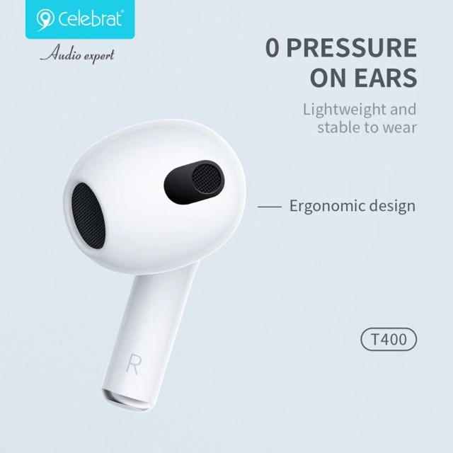 CELEBRAT earphones με θήκη φόρτισης T400, True Wireless, Φ13mm, λευκά