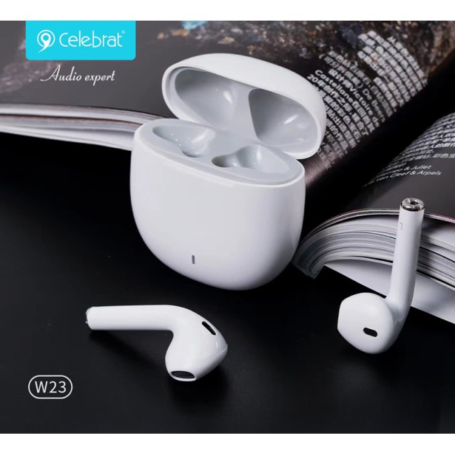 CELEBRAT earphones με θήκη φόρτισης TWS-W23, True Wireless, Φ13mm, λευκά