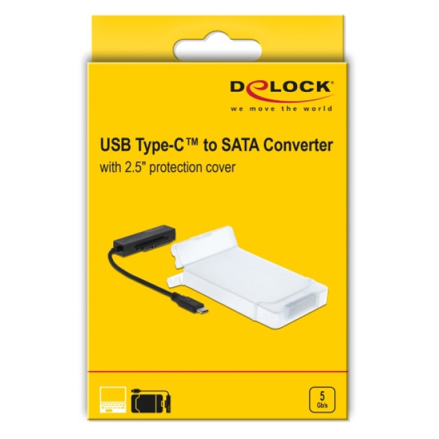 DELOCK αντάπτορας USB-C σε SATA 64084 με θήκη για 2.5" HDD/SSD, 6Gbps