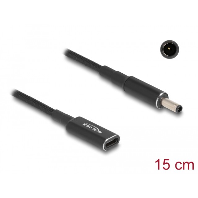 DELOCK καλώδιο τροφοδοσίας 60036, USB-C σε Dell 4.5x3.0mm, 15cm, μαύρο