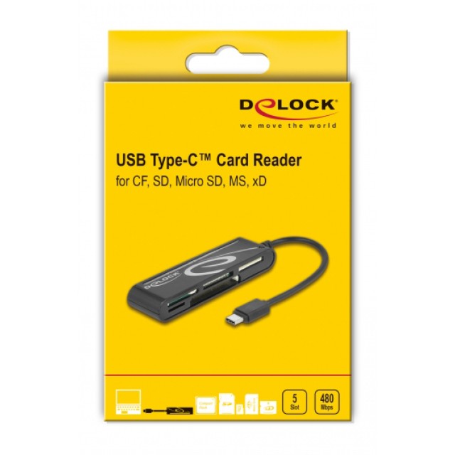 DELOCK card reader 91739 για micro SD/SD/CF/MS/xD, USB-C, μαύρο