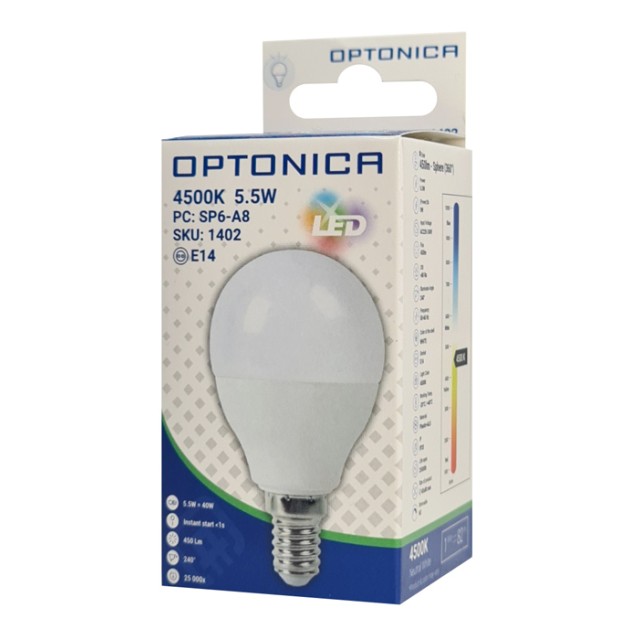 OPTONICA LED λάμπα G45 1402, 5.5W, 4500K, E14, 450lm