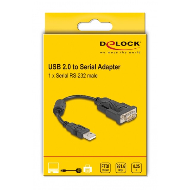 DELOCK καλώδιο USB σε RS-232 61549, 921.6Kbps, 0.25m, μαύρο