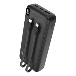 POWERTECH power bank με καλώδια και οθόνη PT-1064 20000mAh, 22.5W, μαύρο