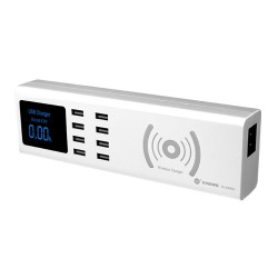 SUNSHINE σταθμός φόρτισης SS-309WD, 8x USB 8A, wireless 10W, λευκός