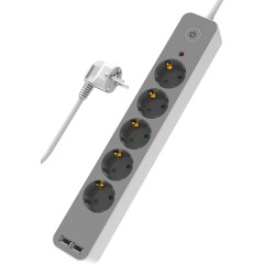 POWERTECH πολύπριζο ασφαλείας PT-1059 5x schuko/2x USB, 16A, 1.4m, λευκό