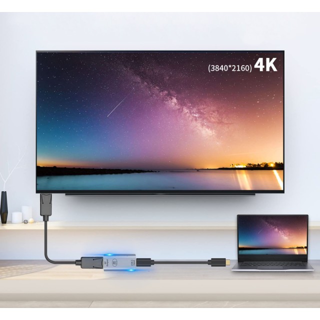 POWERTECH αντάπτορας USB-C σε DisplayPort PTH-097, 4K/60Hz, γκρι