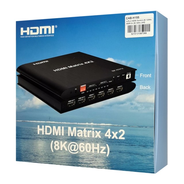 HDMI matrix switch CAB-H155 με τηλεχειριστήριο, 4 σε 2, 8K/60Hz, μαύρο