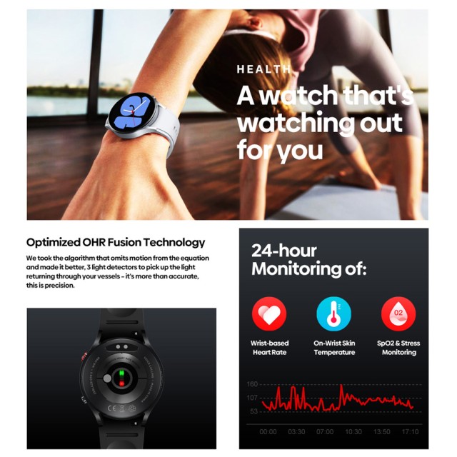 ZEBLAZE smartwatch GTR 3, 1.32", IP68, heart rate, ηχείο & mic, μαύρο