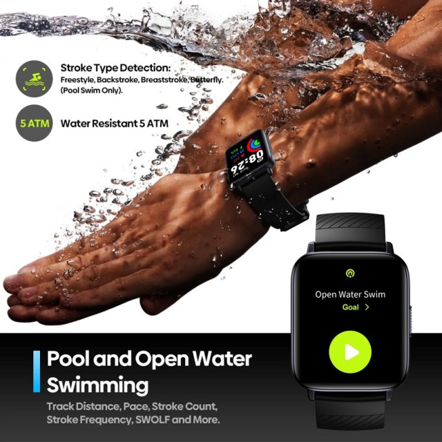 ZEBLAZE smartwatch Swim, 1.69", GPS, heart rate, 5 ATM, μαύρο