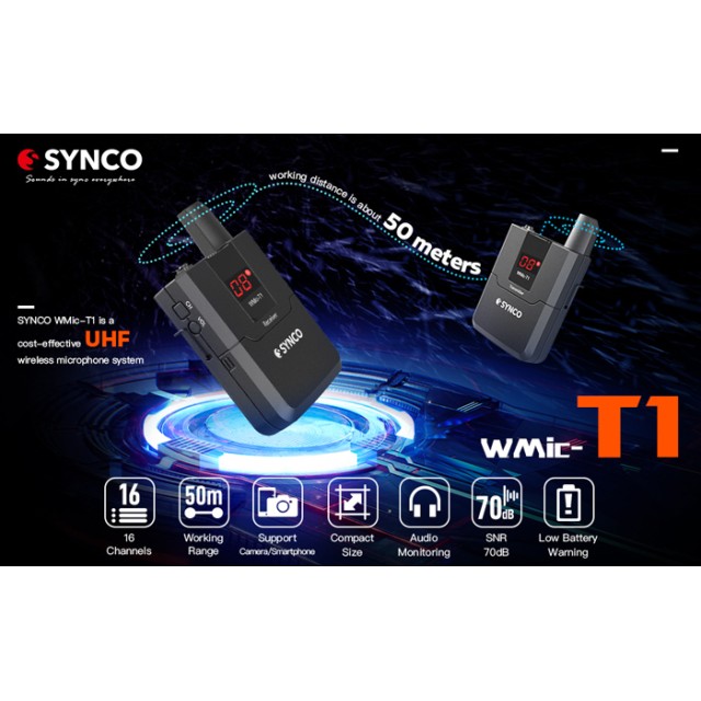 SYNCO ασύρματο μικρόφωνο Wmic-T1, ενσωματωμένο clip-on, UHF, γκρι