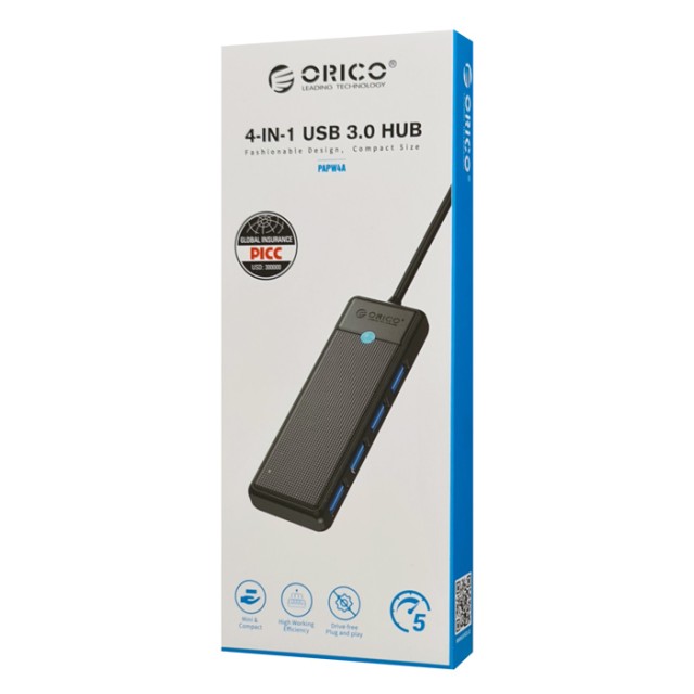 ORICO USB hub PAPW4A-C3, 4x θυρών, 5Gbps, USB-C σύνδεση, μαύρο