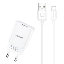 USAMS φορτιστής τοίχου T21OCLN01 με καλώδιο Lightning, USB 2.1A, λευκός