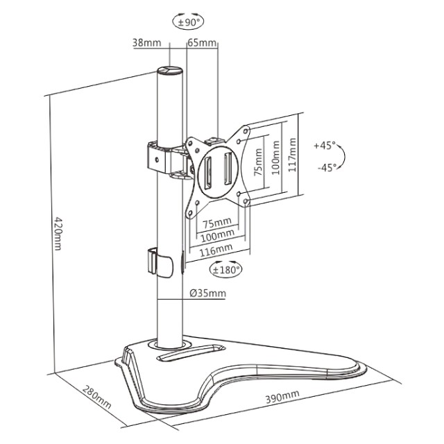 BRATECK βάση γραφείου LDT66-T01 για οθόνη 17"-32", έως 9kg