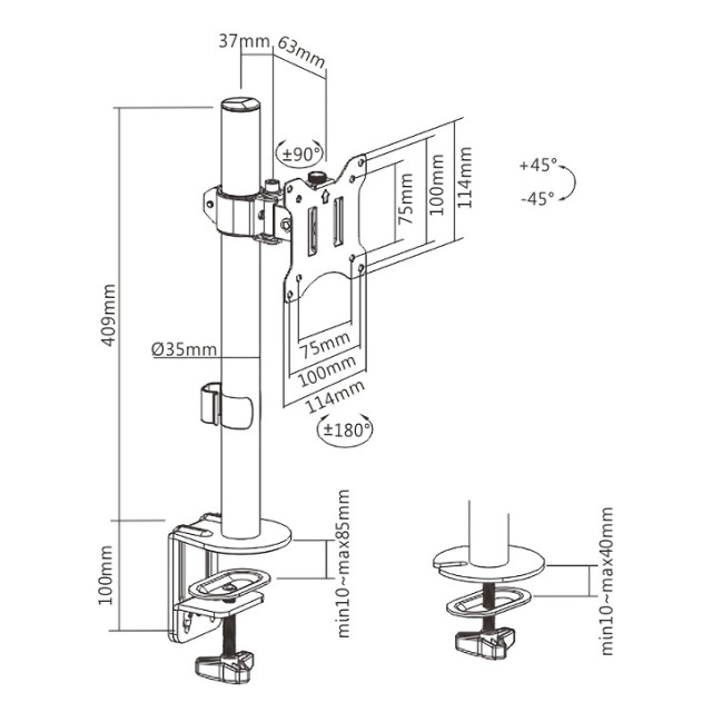 BRATECK βάση γραφείου LDT57-C01 για οθόνη 17"-32", έως 9kg