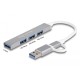 DELOCK USB hub 64214, 4x θυρών, 5Gbps, USB & USB-C σύνδεση, γκρι