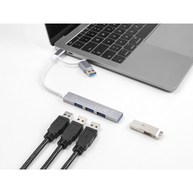 DELOCK USB hub 64214, 4x θυρών, 5Gbps, USB & USB-C σύνδεση, γκρι