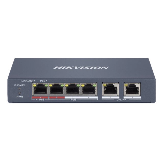 HIKVISION Managed switch DS-3E1106HP-EI, 4x PoE & 2x RJ45 ports, 100Mbps