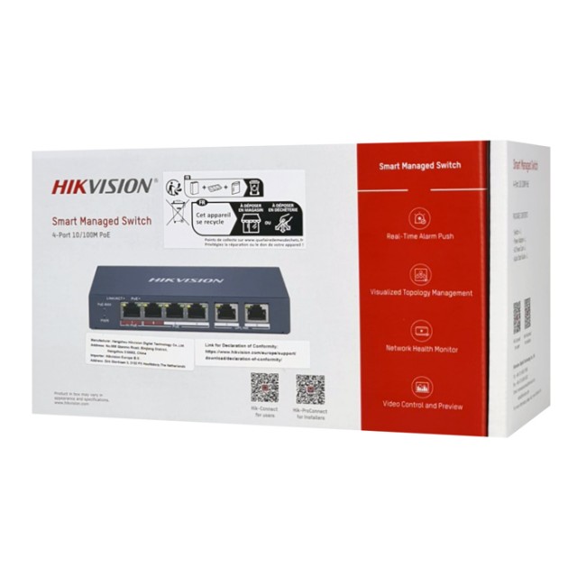 HIKVISION Managed switch DS-3E1106HP-EI, 4x PoE & 2x RJ45 ports, 100Mbps