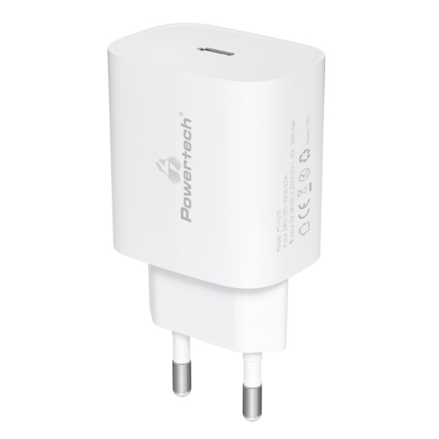 POWERTECH φορτιστής τοίχου PT-1091, USB-C, PD 20W, λευκός