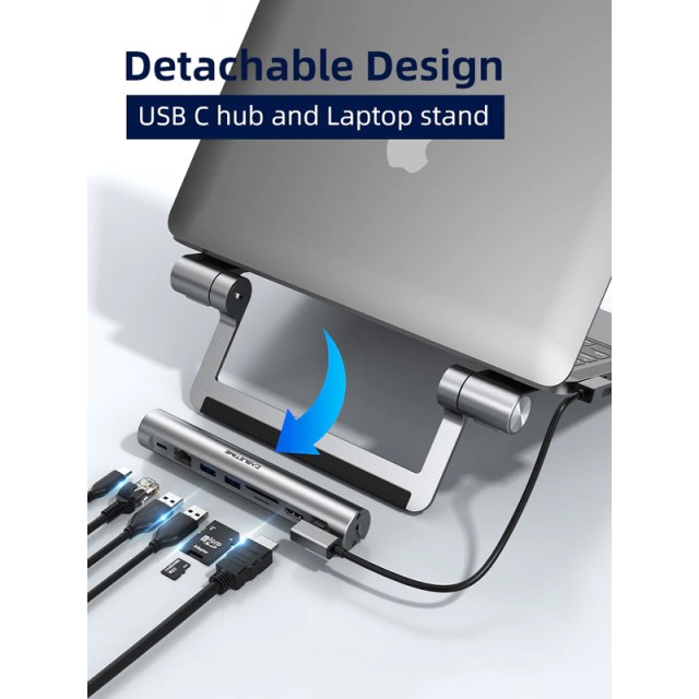 CABLETIME docking station CT-HUBS7-AG με βάση laptop, 8 θυρών, γκρι