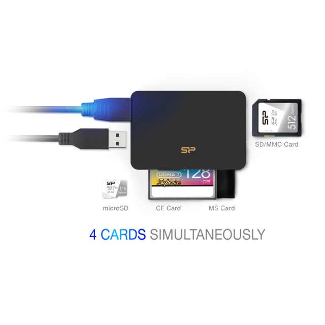 SILICON POWER card reader U3 για SD/microSD/MMC/CF/MS, USB 3.2, μαύρο