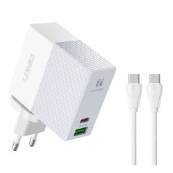 LDNIO φορτιστής τοίχου A2620C με καλώδιο, USB & USB-C, 65W PD, λευκός