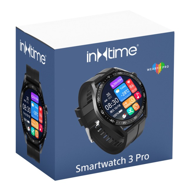 INTIME smartwatch 3 Pro, 1.28", IP67, heart rate, ηχείο & mic, μαύρο