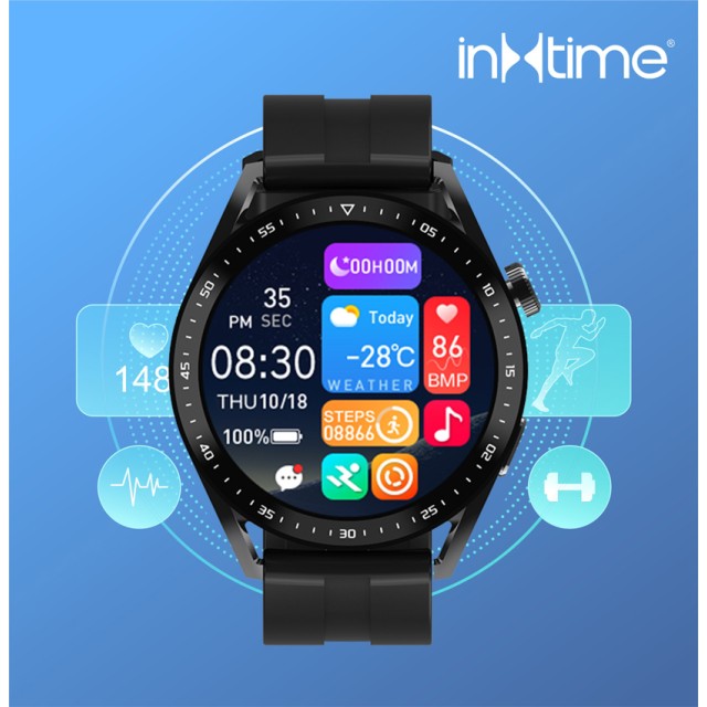 INTIME smartwatch 3 Pro, 1.28", IP67, heart rate, ηχείο & mic, μαύρο