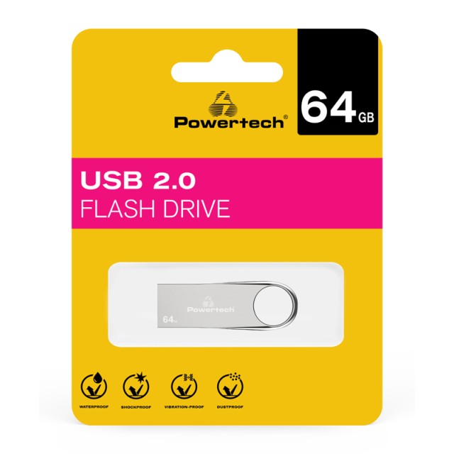 POWERTECH USB Flash Drive PT-1122, 64GB, USB 2.0, ασημί