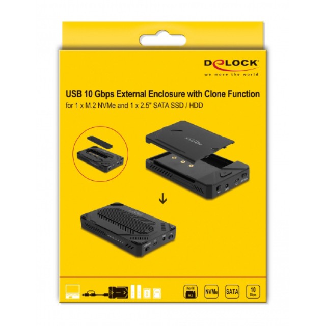 DELOCK θήκη M.2 NVMe & SATA SSD/HDD 42020, 10Gbps, λειτουργία κλώνου