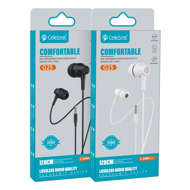 CELEBRAT earphones με μικρόφωνο G25, 3.5mm σύνδεση, Φ10mm, 1.2m, μαύρα