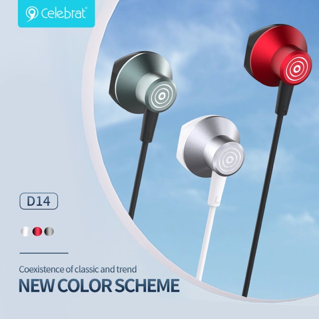 CELEBRAT earphones με μικρόφωνο D14, USB-C σύνδεση, Φ14mm, 1.2m, λευκά