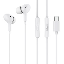 CELEBRAT earphones με μικρόφωνο D13, USB-C σύνδεση, Φ10mm, 1.2m, λευκά