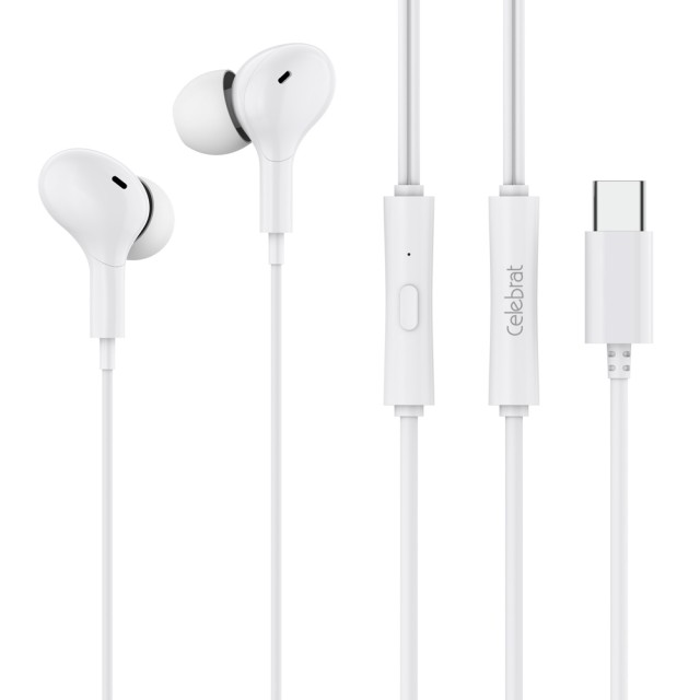 CELEBRAT earphones με μικρόφωνο D13, USB-C σύνδεση, Φ10mm, 1.2m, λευκά