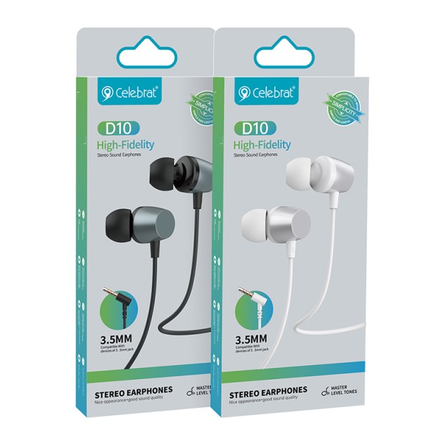 CELEBRAT earphones με μικρόφωνο D10, 3.5mm σύνδεση, Φ10mm, 1.2m, μαύρα