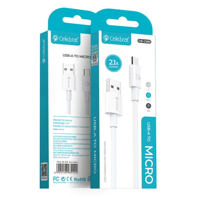 CELEBRAT καλώδιο Micro USB σε USB CB-24M, 10.5W, 1.2m, λευκό