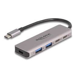 DELOCK USB hub 64239, 4x θυρών, 5Gbps, USB-C σύνδεση, γκρι