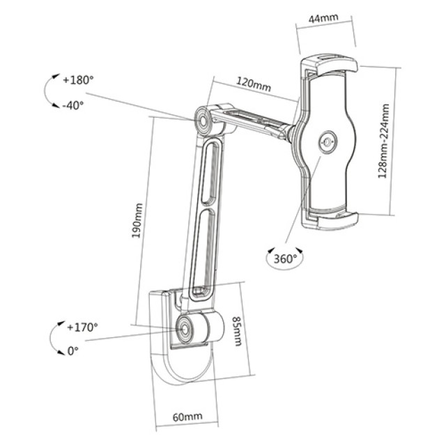 BRATECK επιτοίχια βάση PAD28-02 για tablet/smartphone 4.7-12.9", μαύρη