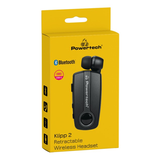 POWERTECH earphone Klipp 2 PT-998 multipoint, Bluetooth 5.1, USB-C, γκρι