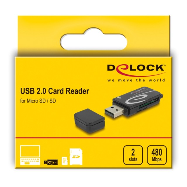 DELOCK card reader 91602 για SD & micro SD, USB, 480Mbps, μαύρο