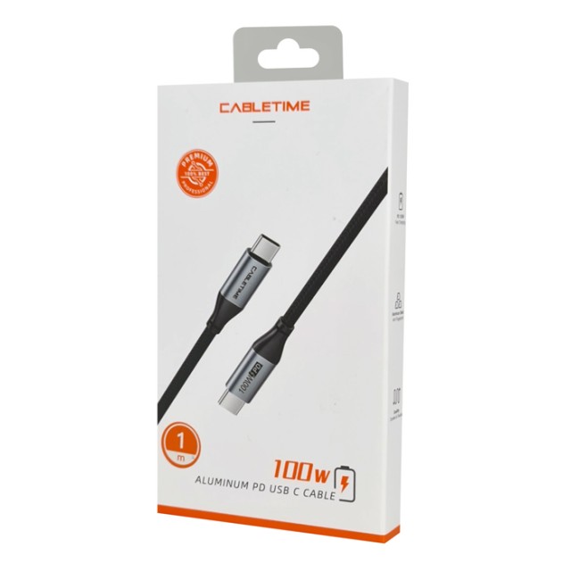 CABLETIME καλώδιο USB-C CMCM100W, 100W PD, 480Mbps, 1m, μαύρο