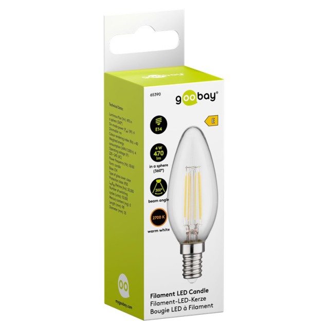 GOOBAY LED λάμπα candle 65390, E14, Filament, 4W, 2700K, 470lm