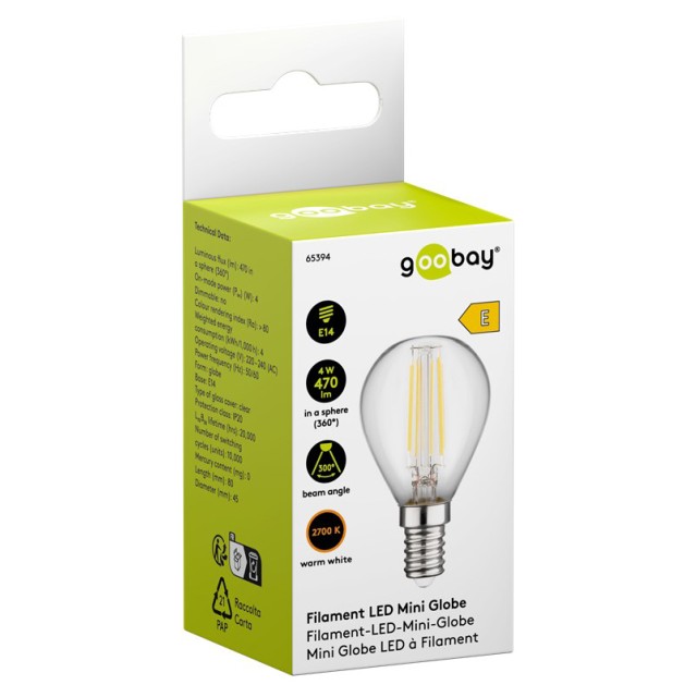 GOOBAY LED λάμπα mini globe 65394, E14, Filament, 4W, 2700K, 470lm