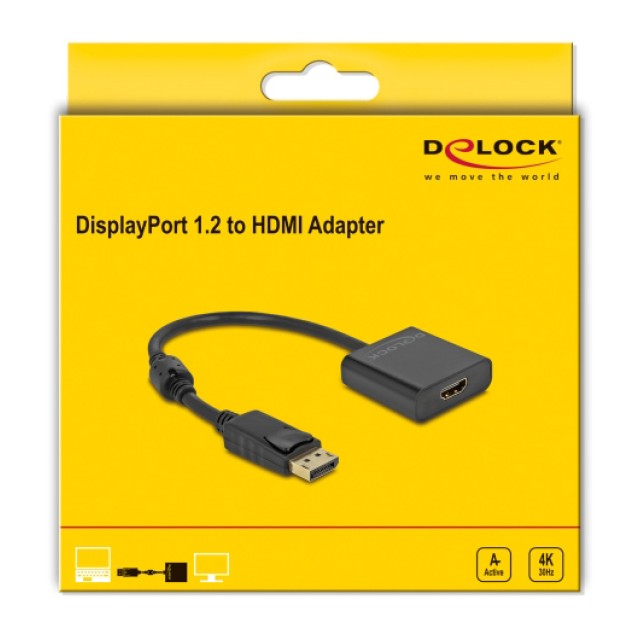 DELOCK αντάπτορας DisplayPort σε HDMI 63585, 4K/30Hz, active, μαύρος