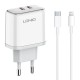 LDNIO φορτιστής τοίχου A2528M με καλώδιο, 2x USB-C, 35W, MFi, λευκό